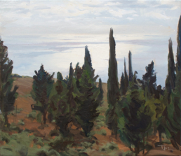 Painting of cypress trees by Tomas Honz