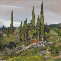 Painting of cypress trees by Tomas Honz